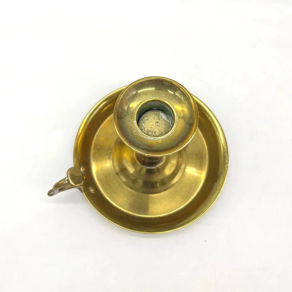 Vintage Brass Chamberstick Candlestick Holder with Finger Loop and Ejector Lever